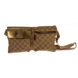 Gucci White Brown Canvas Leather Monogram Waist Belt Bag