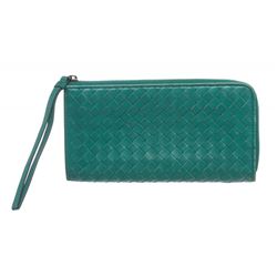 Bottega Veneta Green Woven Leather Zip Long Wallet