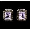 Image 1 : 2.00 ctw Amethyst and Brown Diamond Earrings - 14KT White Gold