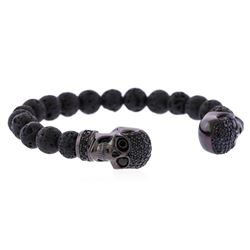 Cozmo Sterling Silver Black Crystal Skull Cuff Bracelet