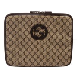 Gucci Brown Monogram Coated Canvas Leather Trim Laptop Case