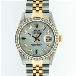 Rolex Two Tone Diamond and Emerald DateJust Men's Watch