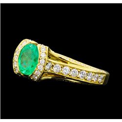 1.04 ctw Emerald And Diamond Ring - 18KT Yellow Gold