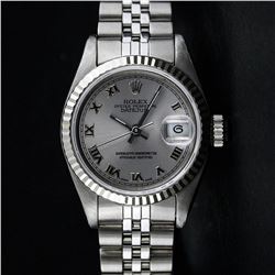 Ladies Rolex Stainless Steel Quickset Slate Grey Roman Datejust Wristwatch