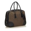 Image 2 : Prada Brown Canvas Fabric Black Leather Double Handle Bag