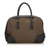 Image 3 : Prada Brown Canvas Fabric Black Leather Double Handle Bag