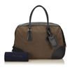 Image 7 : Prada Brown Canvas Fabric Black Leather Double Handle Bag