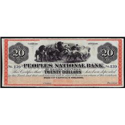 1800's $20 The Peoples National Bank Helena, MT Obsolete Bank Note