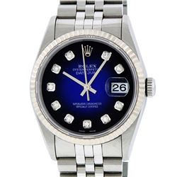 Rolex Mens SS Blue Vignette Diamond Datejust Quickset Wristwatch