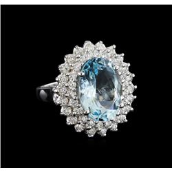 5.26 ctw Aquamarine and Diamond Ring - 14KT White Gold