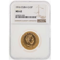 1916 Cuba 10 Gold Pesos Coin NGC MS62