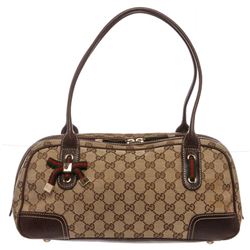 Gucci Beige Brown Canvas Monogram Princy Boston Bag