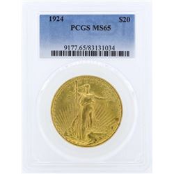 1924 $20 St. Gaudens Double Eagle Gold Coin PCGS MS65