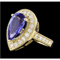 4.05 ctw Tanzanite and Diamond Ring - 14KT Yellow Gold