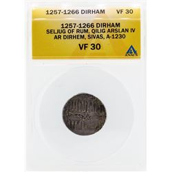 1257-1266 Dirham Seljug of Rum Qilig Arslan IV Coin ANACS VF30