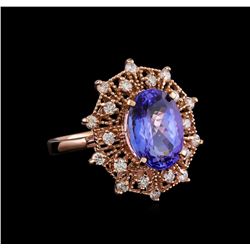 5.20 ctw Tanzanite and Diamond Ring - 14KT Rose Gold