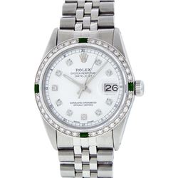 Rolex Stainless Steel Diamond and Emerald DateJust Men's Watch