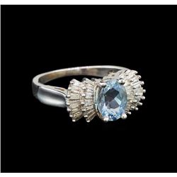 14KT White Gold 1.17 ctw Aquamarine and Diamond Ring