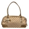 Image 1 : Gucci Gold Beige Monogram Metallic Leather Bowling Bag
