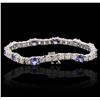 Image 2 : 14KT White Gold 5.20 ctw Tanzanite and Diamond Bracelet