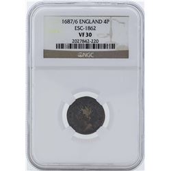 1687/6 England 4 Pence Coin NGC VF30