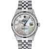 Image 2 : Rolex Mens Stainless Steel Diamond Lugs & Ruby Channel Set Datejust Wristwatch