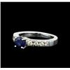 Image 1 : 1.03 ctw Blue Sapphire and Diamond Ring - 18KT White Gold
