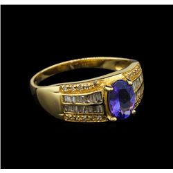 14KT Yellow Gold 1.04 ctw Tanzanite and Diamond Ring