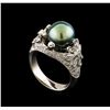 Image 4 : Tahitian Pearl and Diamond Ring - 14KT White Gold