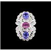 Image 2 : 3.20 ctw Tanzanite, Pink Sapphire and Diamond Ring - 14KT White Gold