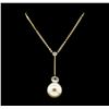 Image 1 : Round Crystal Bezel Pearl Necklace - Gold Plated