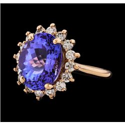 7.19 ctw Tanzanite and Diamond Ring - 14KT Rose Gold