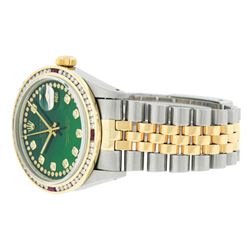 Rolex Mens 2T Green String Diamond & Ruby Datejust Wristwatch