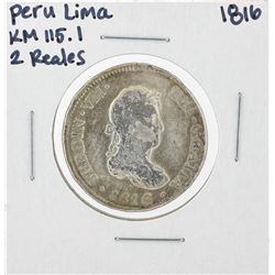 1816 Peru Lima 2 Reales KM115.1 Silver Coin