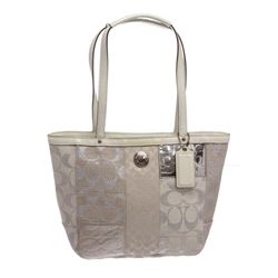 Coach Silver White Canvas Monogram Mini Tote Bag