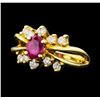 Image 1 : 0.70 ctw Ruby and Diamond Ring - 14KT Yellow Gold