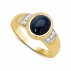 Sterling Silver Cabochon Blue Sapphire and Diamond Ring