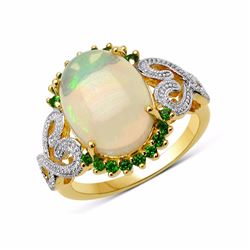 Sterling Silver Ethiopian Opal and Chrome-Diopside Ring