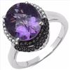 Image 1 : Sterling Silver African Amethyst and Black Diamond Ring