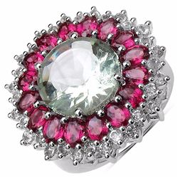 Sterling Silver Green Amethyst and Rhodolite Ring