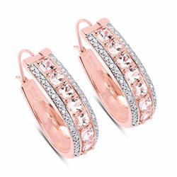 Sterling Silver Morganite and Diamond Hoop Earrings