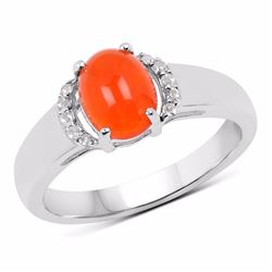 Sterling Silver Cabochon Orange Opal Ring