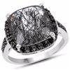 Image 1 : Sterling Silver Black Rutile and Black Spinel Ring