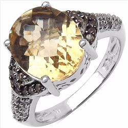 Sterling Silver Citrine and Champagne Diamond Ring