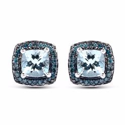 Sterling Silver Aquamarine and Blue Diamond Earrings