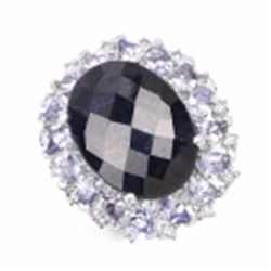 Sterling Silver Checker Board Sapphire and Tanzanite Ring