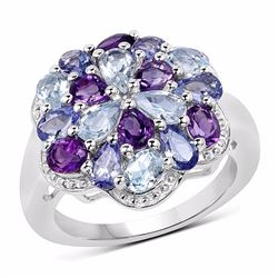 Sterling Silver Blue Topaz and African Amethyst Ring