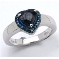 Sterling Silver Heart Shape Sapphire and Diamond Ring