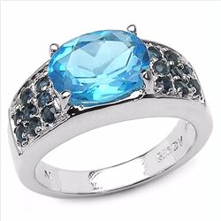 Sterling Silver Swiss Blue Topaz and Blue Sapphire Ring