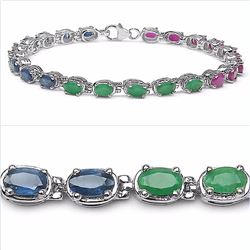 Sterling Silver Sapphire, Ruby, Emerald Bracelet